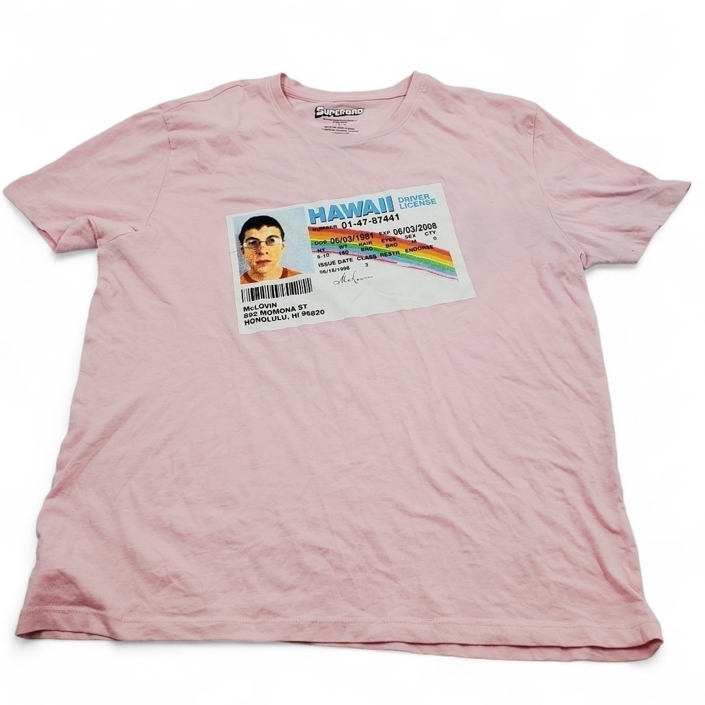 SuperBad Movie McLovin Hawaii License Pink Graphic T-Shirt